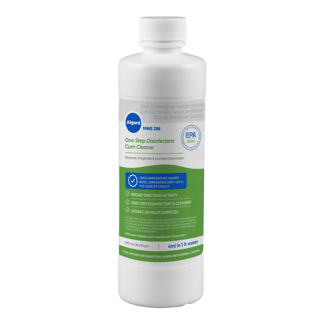Algard HWS 256® – One Step Disinfectant Cum Cleaner – US EPA, CDSCO & DCGI Approved – 500 ml